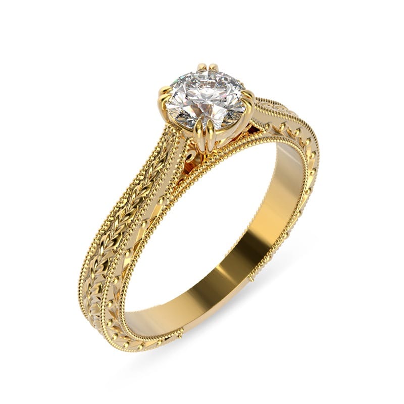 טבעת וינטאג' זהב צהוב יהלום