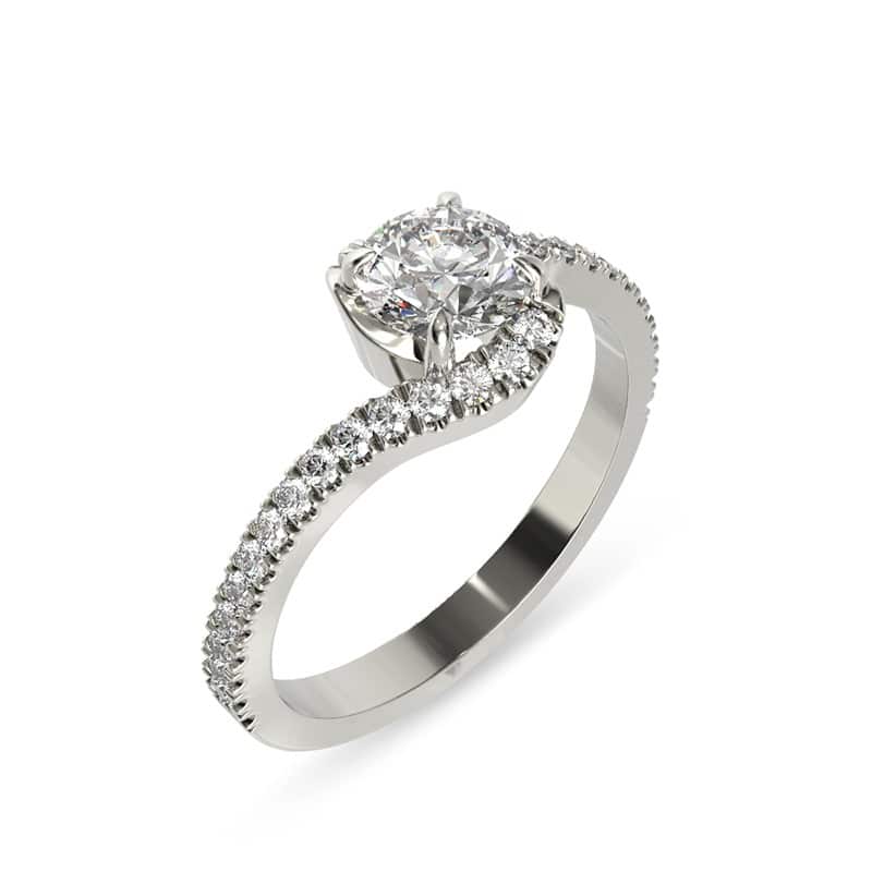 טבעת אירוסין עם יהלום מרכזי וטוויסט בצדדים בזהב לבן