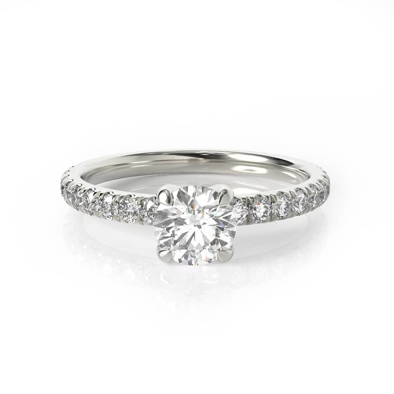 טבעת אירוסין קלאסית עם יהלומי צד זהב לבן