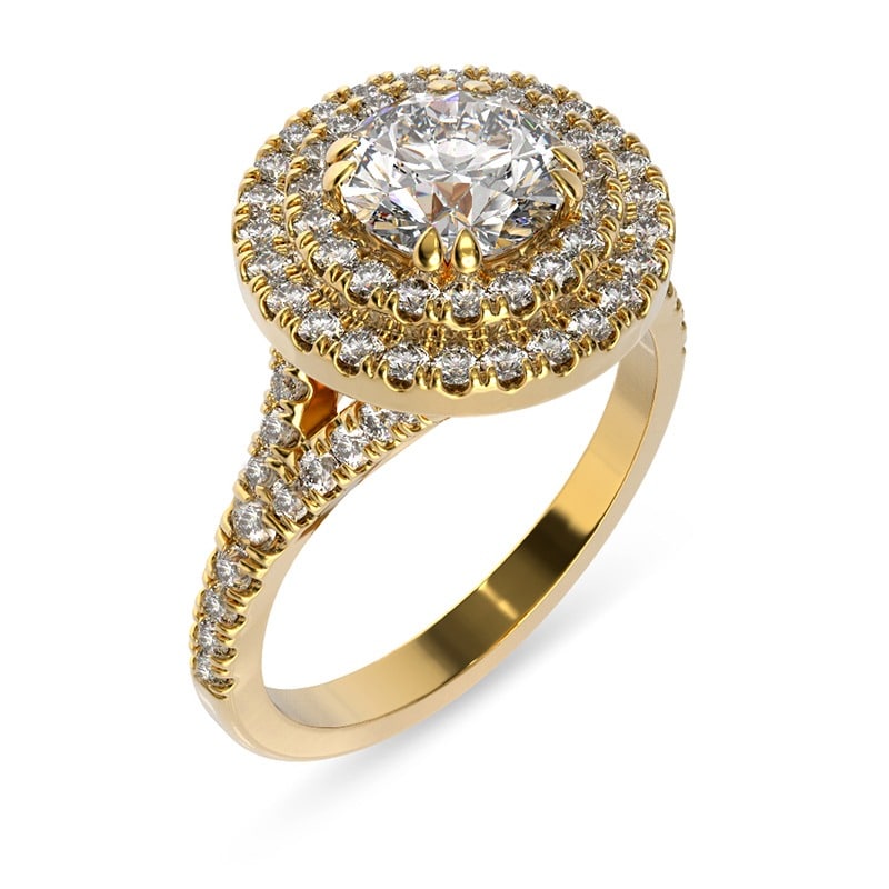 טבעת יהלומים HALO כפול זהב צהוב