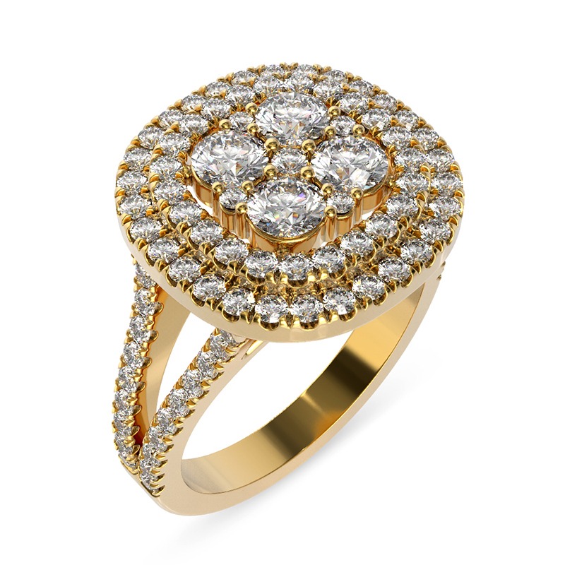 טבעת יהלומים מרובעת מפוארת זהב צהוב