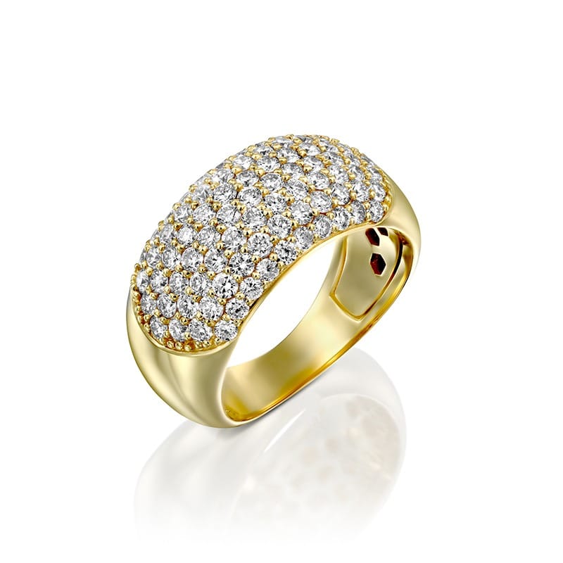 טבעת יהלומים מפוארת שיבוץ פאווה זהב צהוב