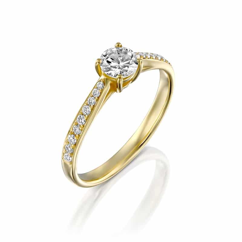 טבעת יהלום קלאסית עם יהלומים בצדדים זהב צהוב