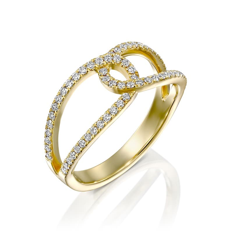 טבעת יהלומים מעובצת זהב צהוב