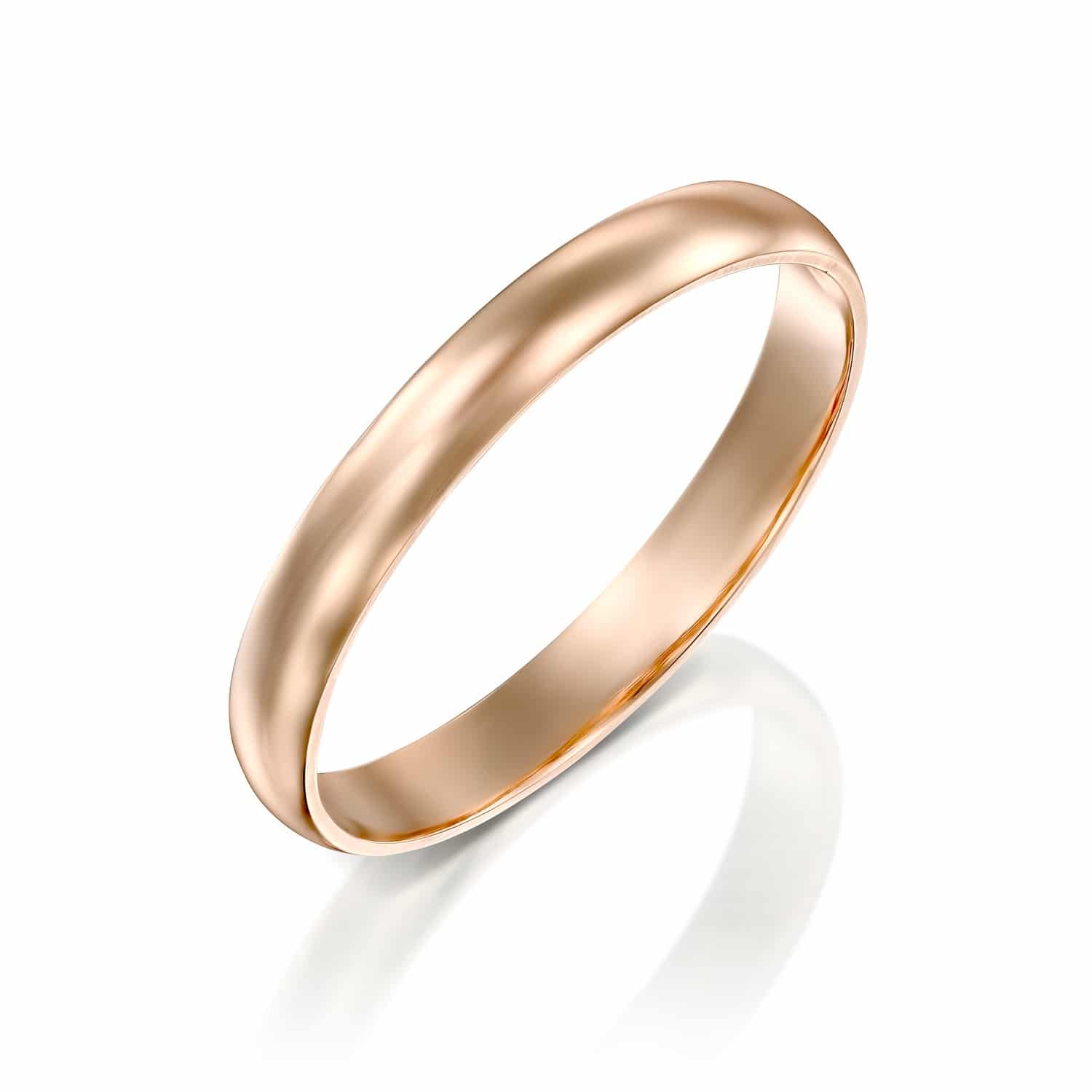 טבעת נישואין קלאסית חצי עגולה 3 מ"מ זהב אדום