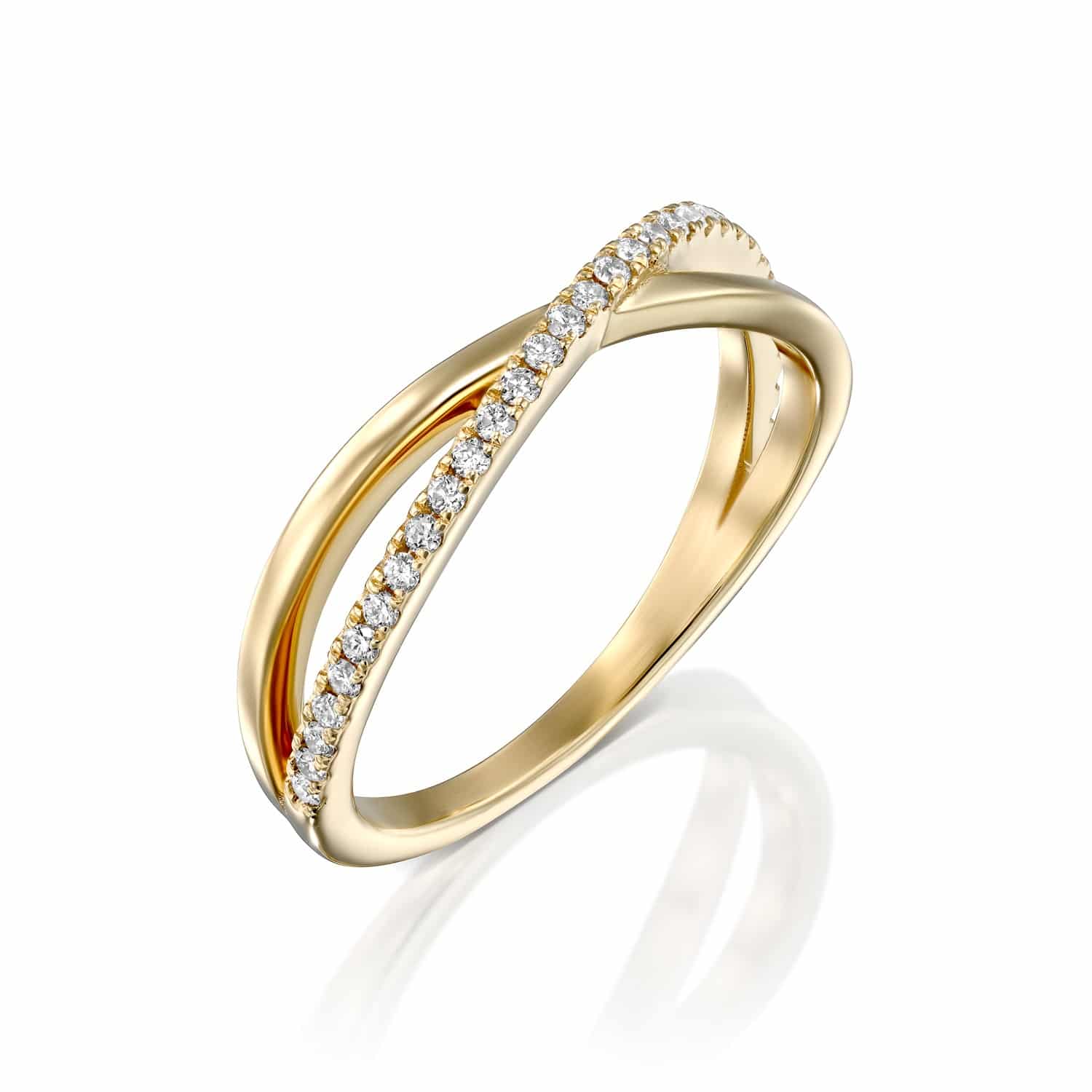 טבעת איקס משובצת יהלומים זהב צהוב