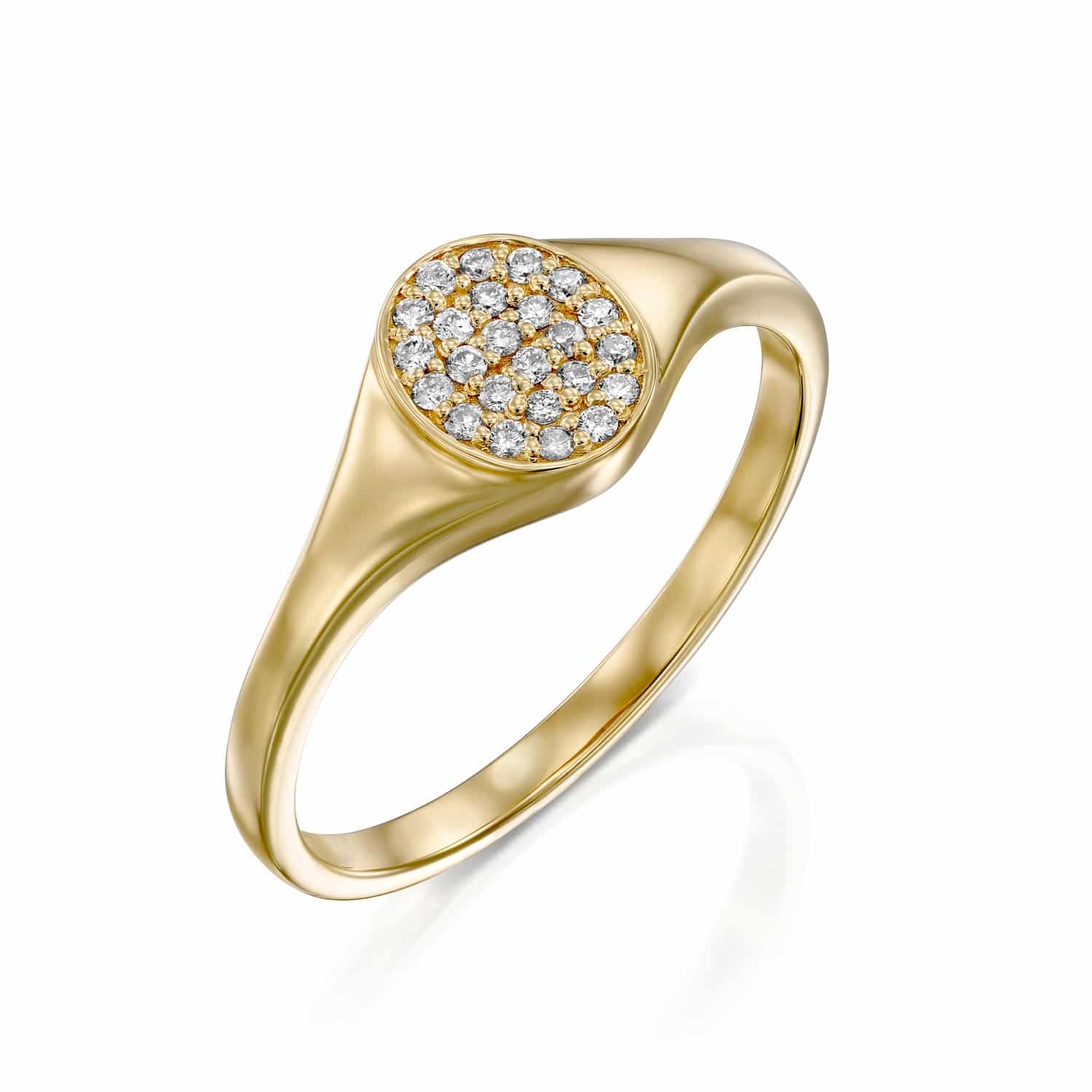 טבעת חותם משובצת יהלומים זהב צהוב