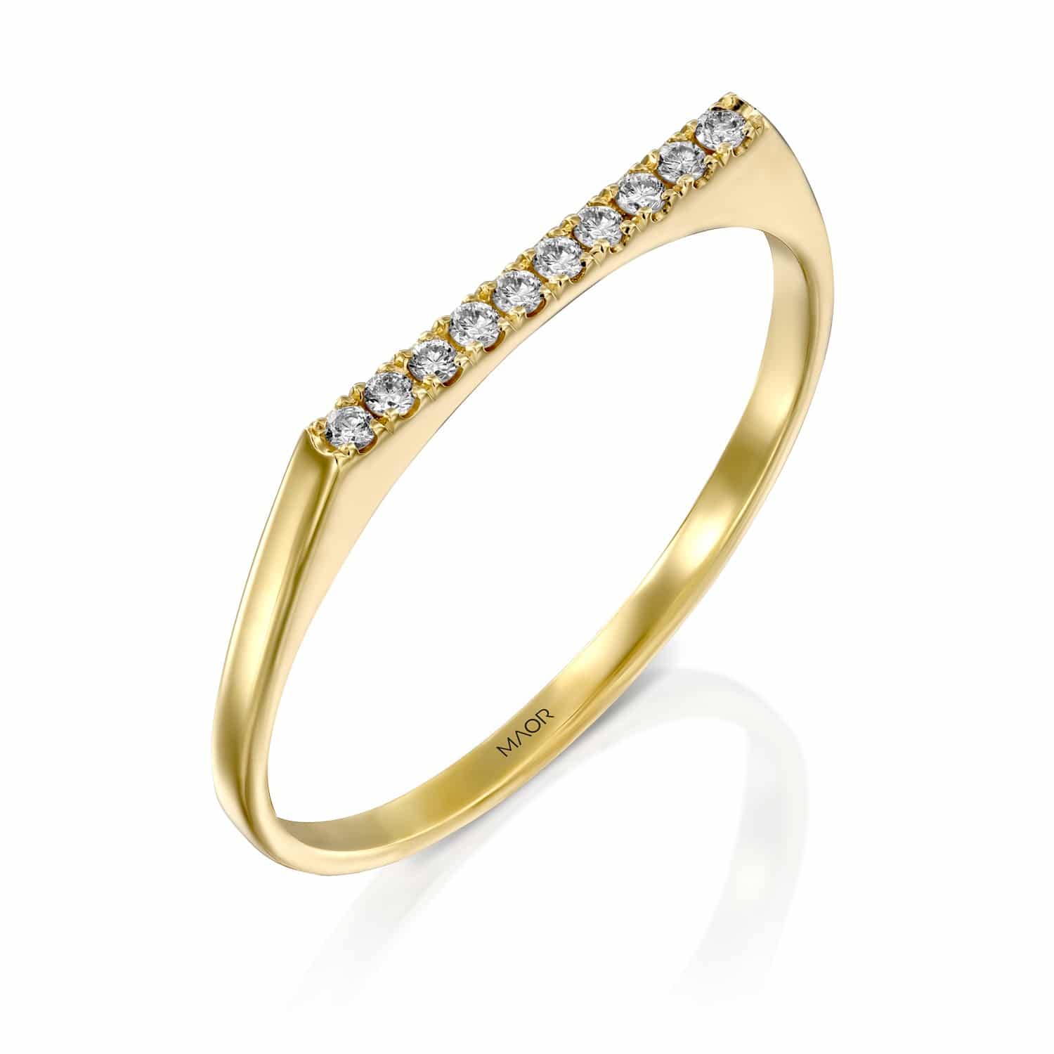 טבעת שורה עדינה משובצת יהלומים זהב צהוב