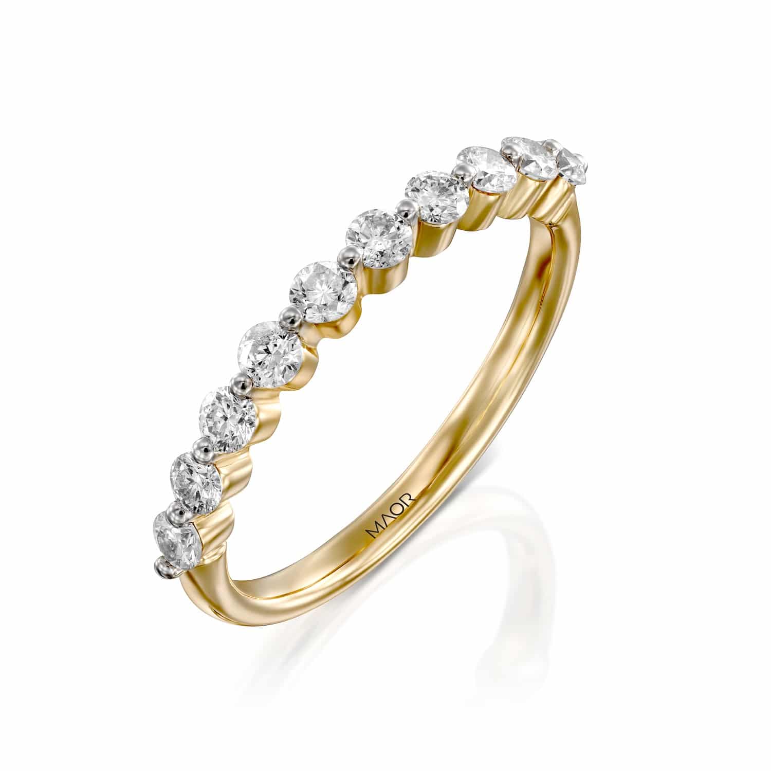 טבעת שורה יהלומים זהב צהוב