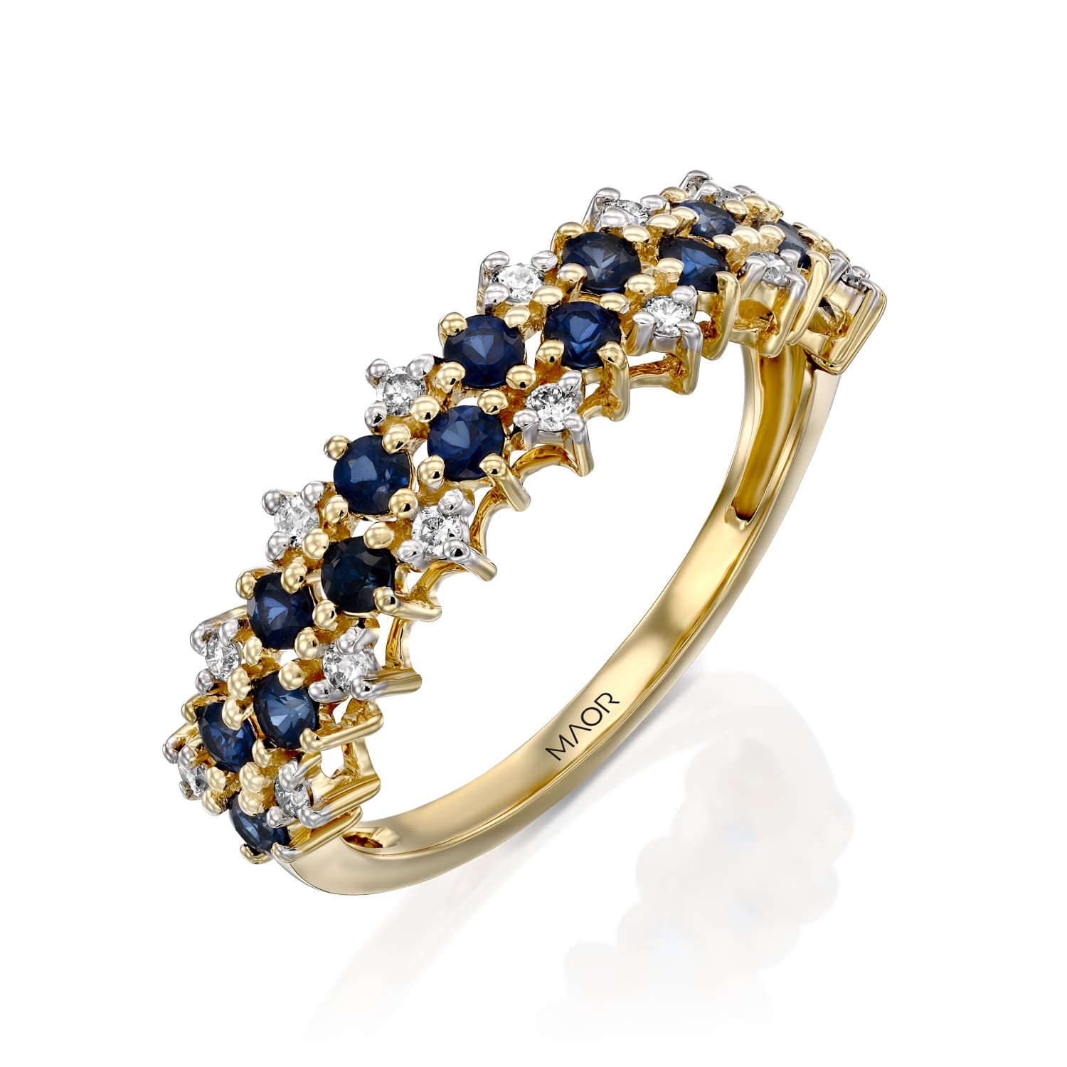 טבעת יהלומים ואבני חן ספיר כחולים