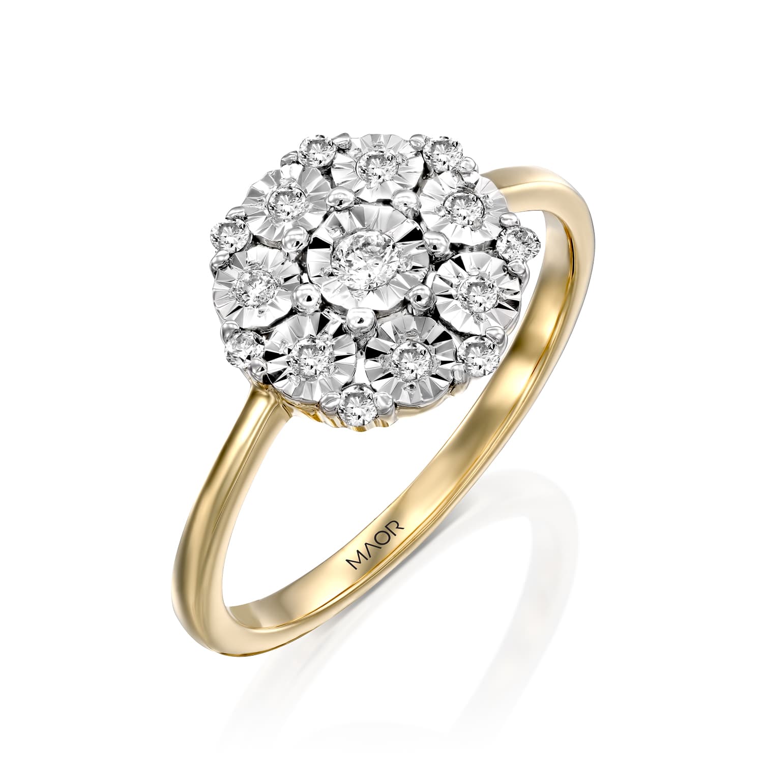 טבעת יהלומים מנצנץ עם פרחים