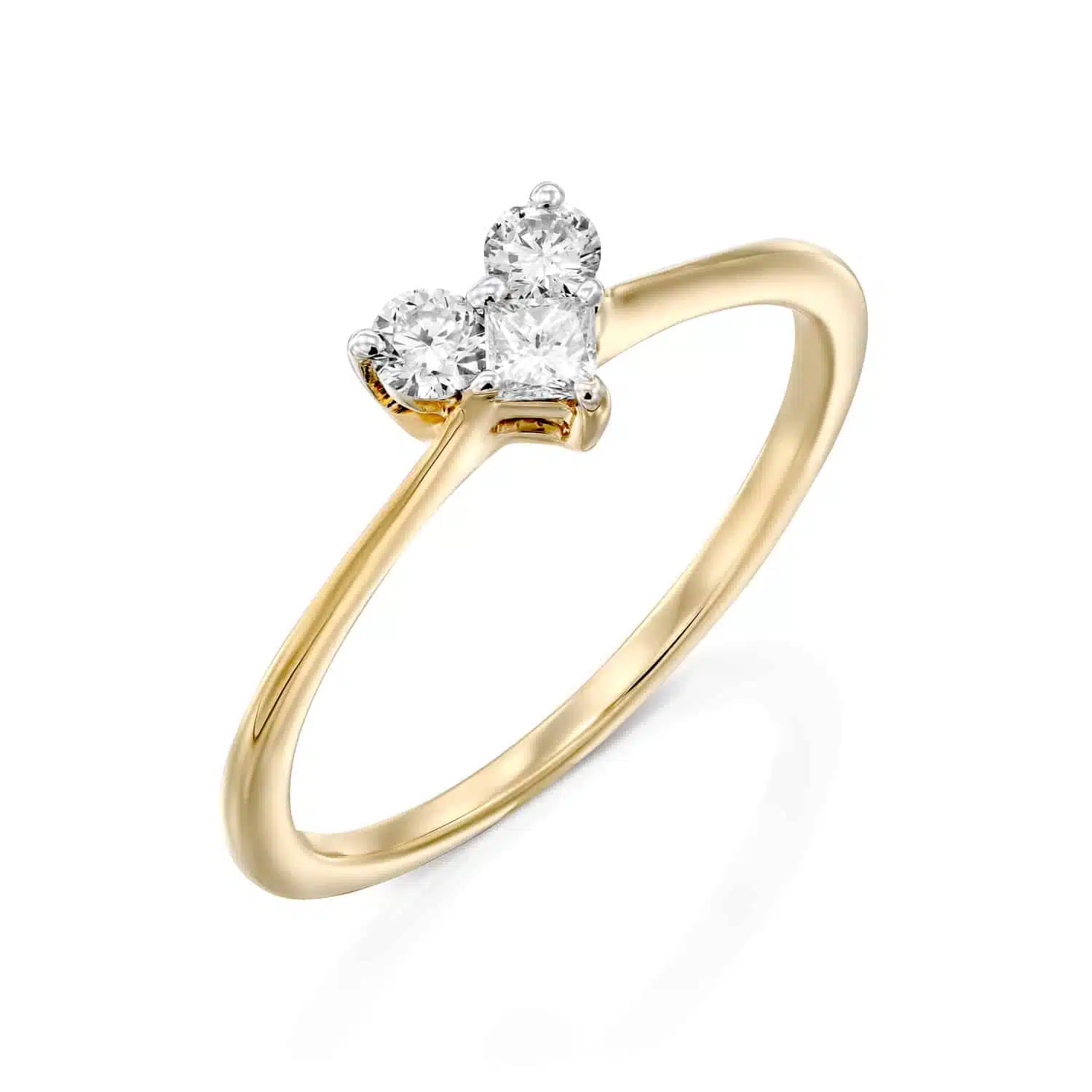 טבעת יהלומים צורת לב זהב צהוב 14